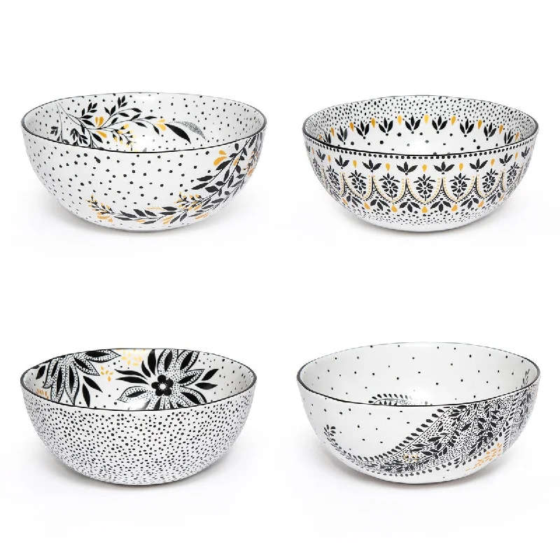 Casual plastic bowls for kids-Portmeirion Sara Miller Artisanne Noir Cereal Bowls Set of 4 - 5.8" D