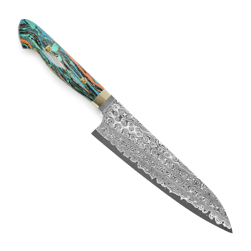 Compact silicone trays for travel-Nigara Anmon SG2 Damascus 8.25" Gyuto, Marble Turquoise