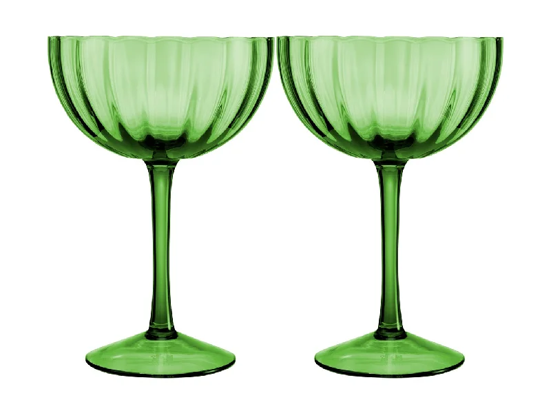 Trendy ombre glass tumblers-Maxwell & Williams Wicked Pink Goes Good With Green Ribbed Coupe Glass Elphaba Set of 2 Gif