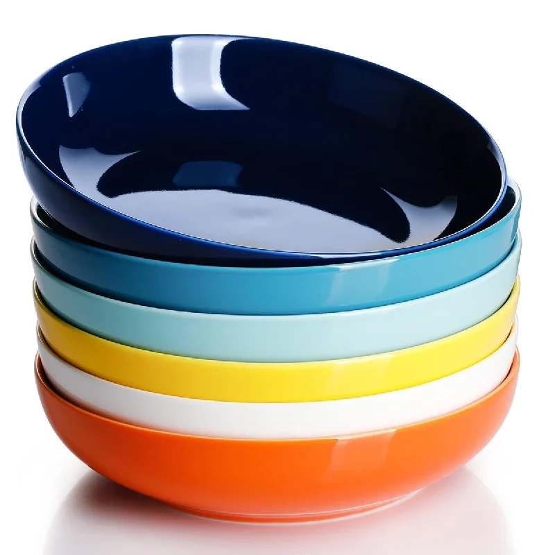 Multi-use dinnerware for casual dining-Porcelain Salad Pasta Bowls - 30 Ounce - Set of 6, Multicolor, Hot Assorted Colors