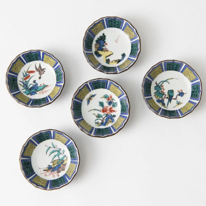 Vintage-inspired porcelain plates-Seikou Kiln Ko-Kutani Kobachi Bowl Set