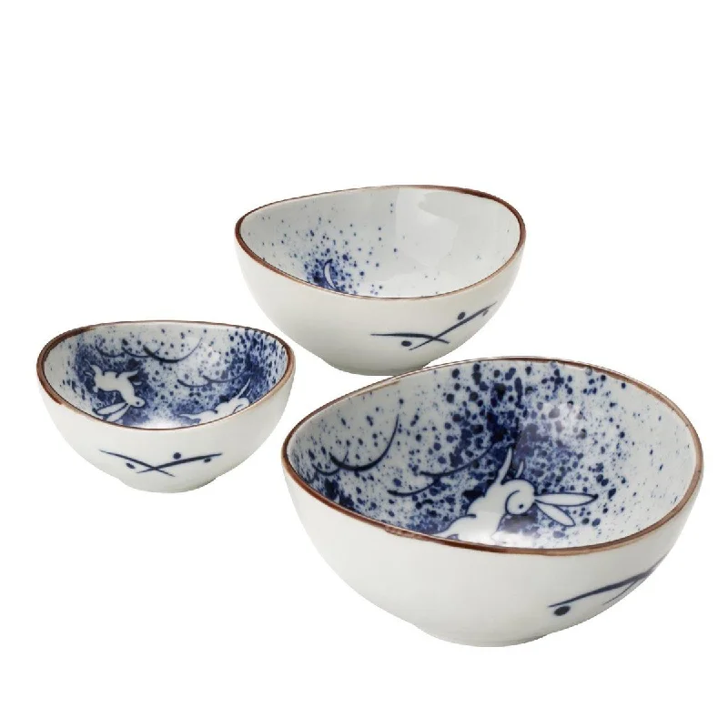 Trendy matte dinnerware sets-Concept Japan Tsukiusagi Rabbit Oval Bowls Set of 3