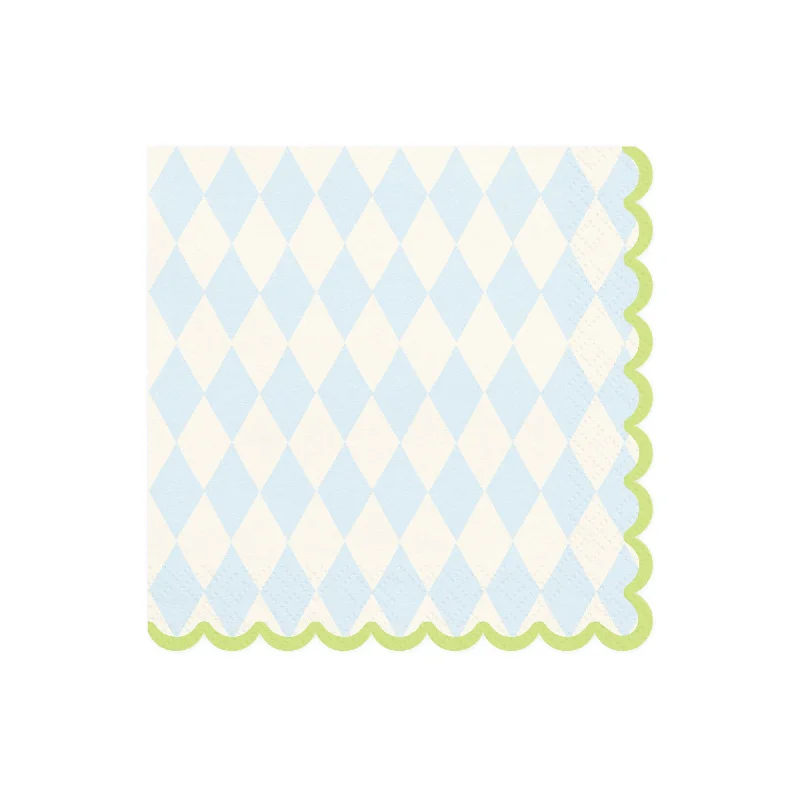 Lightweight aluminum trays for parties-Blue & Cream Rhombus Scalloped Lunch Napkins 20ct