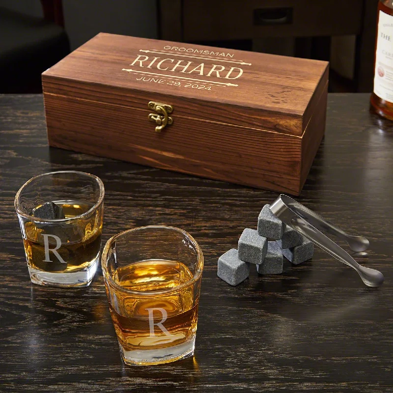 Luxury insulated tumblers for travel-Personalized Whiskey Stones and Glasses Gift Set