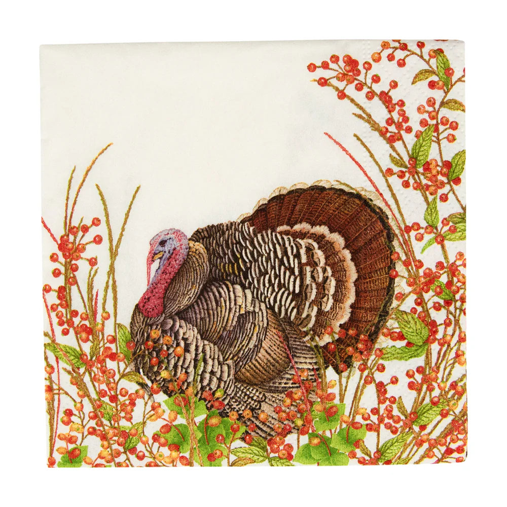 Trendy pastel dinner plates-Caspari Cocktail Napkins: Turkey And Berries