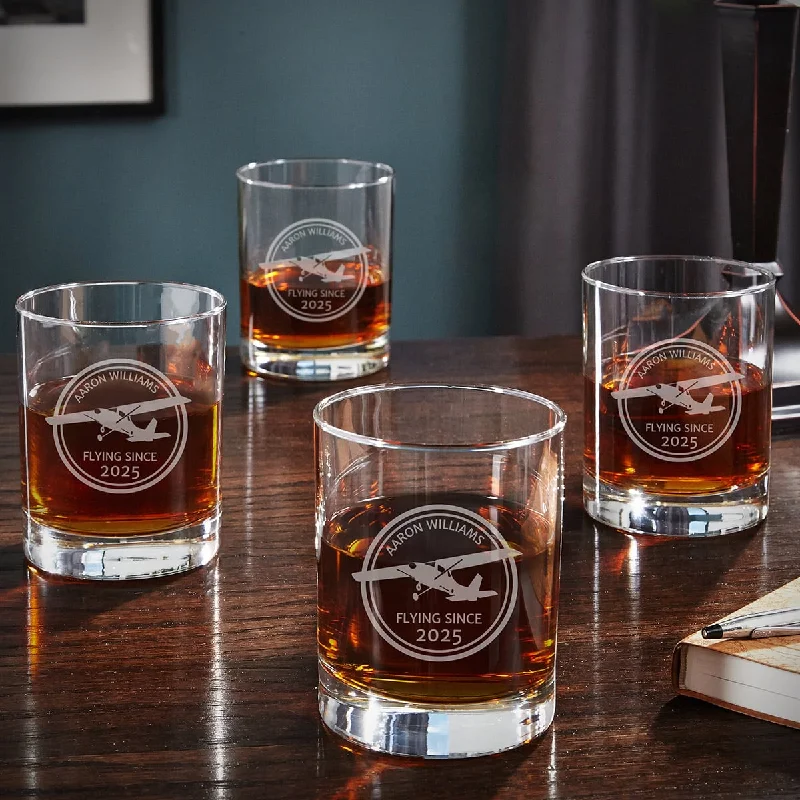 BPA-free plastic tumblers for outdoors-Aviator Personalized Whiskey Glasses, Set of 4