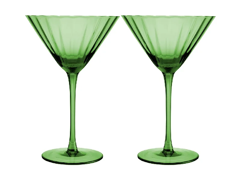 Etched glass tumblers for weddings-Maxwell & Williams Wicked Pink Goes Good With Green Ribbed Martini Glass Elphaba Set of 2