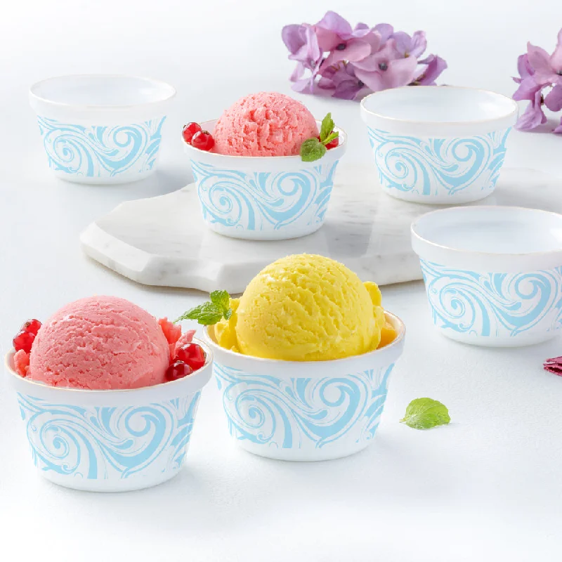 Stackable ceramic bowls for storage-Larah by Borosil Frosty Blue Ice Cream Bowl Set