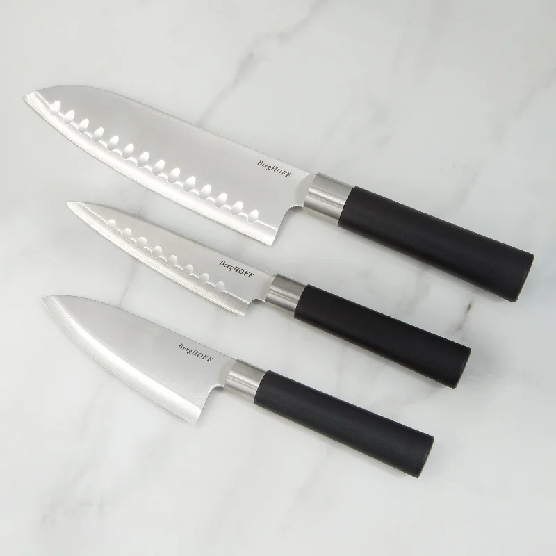 Chic stainless steel forks for dining-BergHOFF DiNA Codon 3pc Stainless Steel Santoku Set