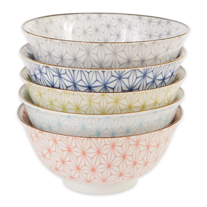 Structured ceramic trays for gifting-Japanese Bowls Colored Geometric 6"