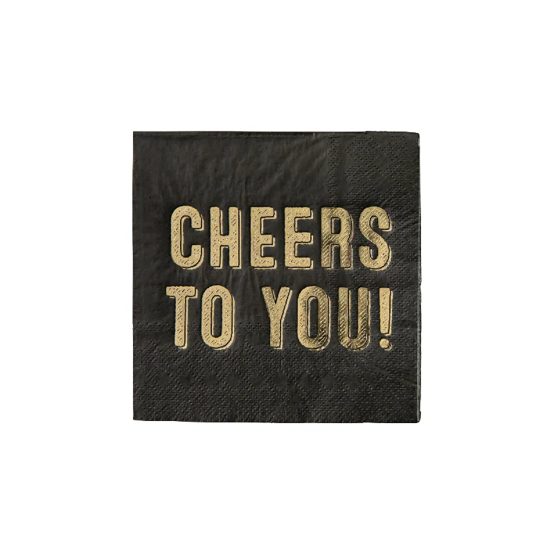 Boho-inspired glass bowls-Black & Gold Cheers To You Dessert Napkins 20ct