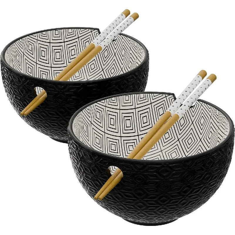 Eco-friendly bamboo plates for picnics-Ramen Bowl with Chopsticks Set of 2