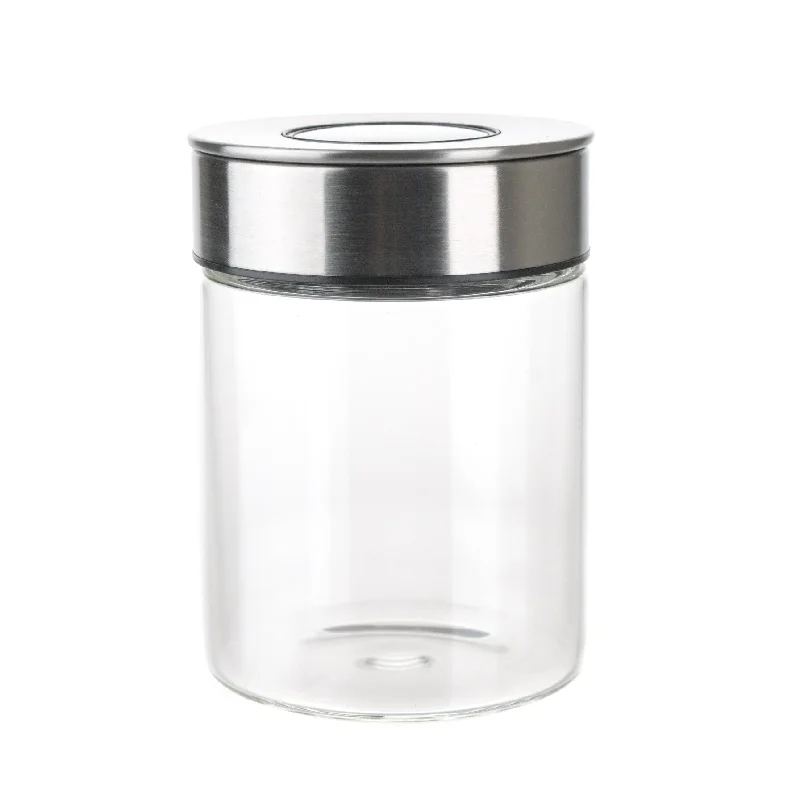 Affordable glass plates for parties-Glass Storage Jar with Stainless Steel Press Lid 700ml Small