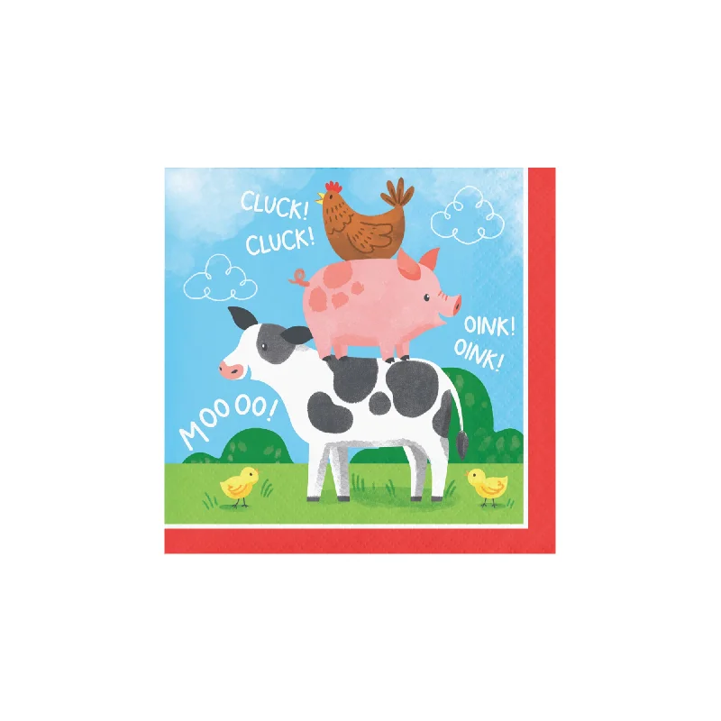 Structured ceramic trays for gifting-Farm Animals Dessert Napkins 16ct