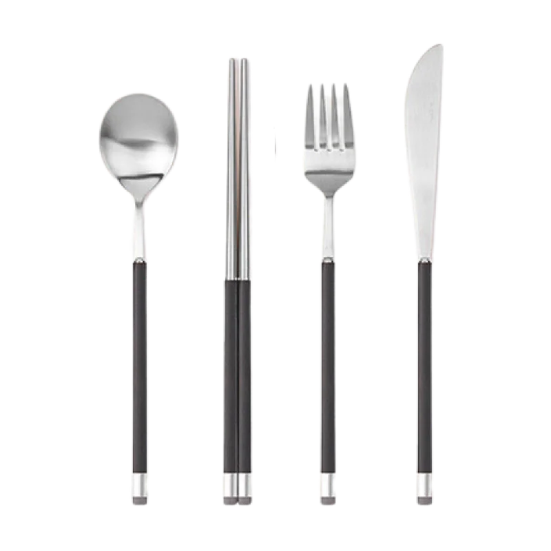 Lightweight cutlery for picnics-[Bogen] Kara Satin Dinner set, with Korean Spoon  (1 Set - 4 Pieces)