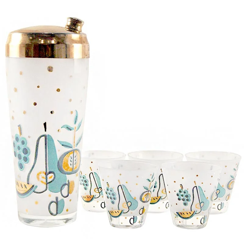 Stylish gold-trimmed plates-Aqua & Gold Fruits Shaker Set