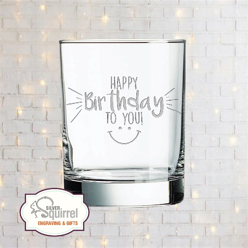 Stylish matte black tumblers-Double Old Fashioned Glass {Happy Birthday Smile}