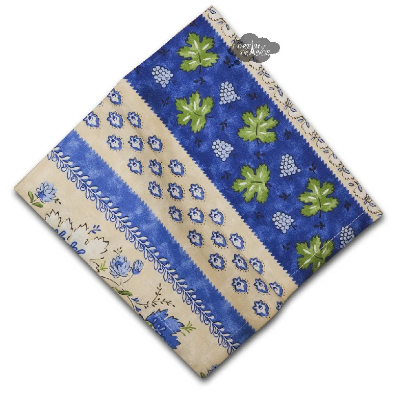 Casual plastic bowls for kids-Monaco Beige & Blue Full Pattern Provence Cotton Napkin by Le Cluny