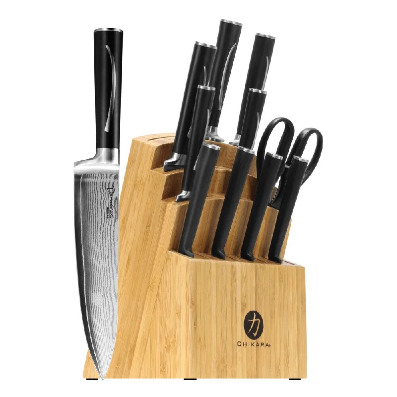 Vintage-inspired porcelain plates-Chikara Hanaita Damascus Stainless Steel 12-piece Cutlery Set