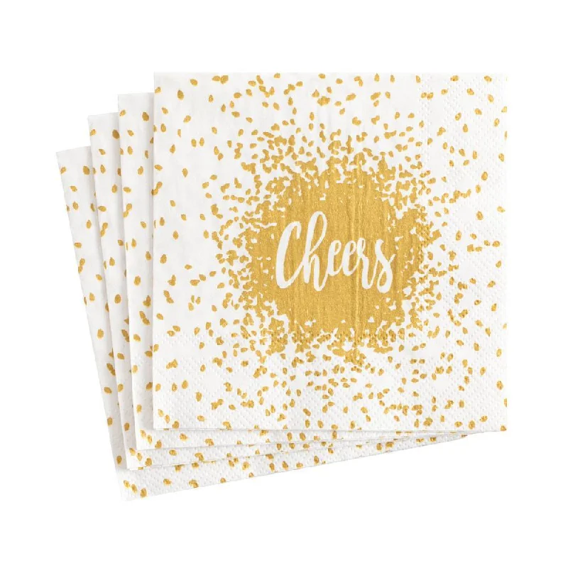 Trendy holographic dinnerware-CHEERS GOLD COCKTAIL NAPKIN