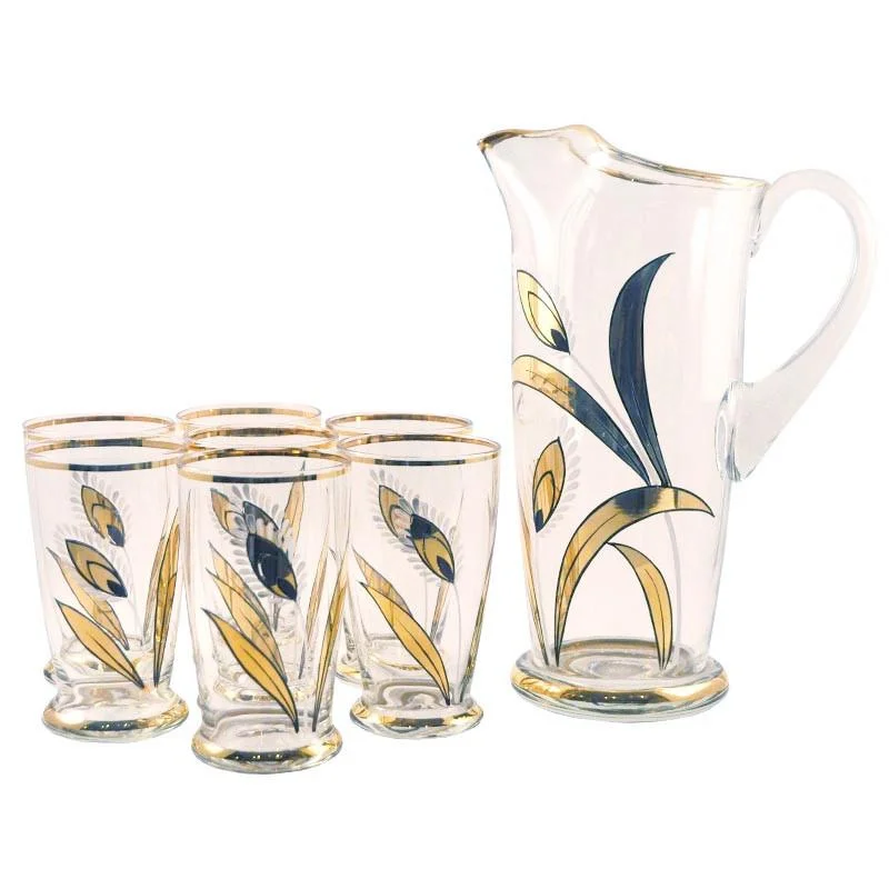 Classic white ceramic plates-Gold Wheat Cocktail Pitcher Set