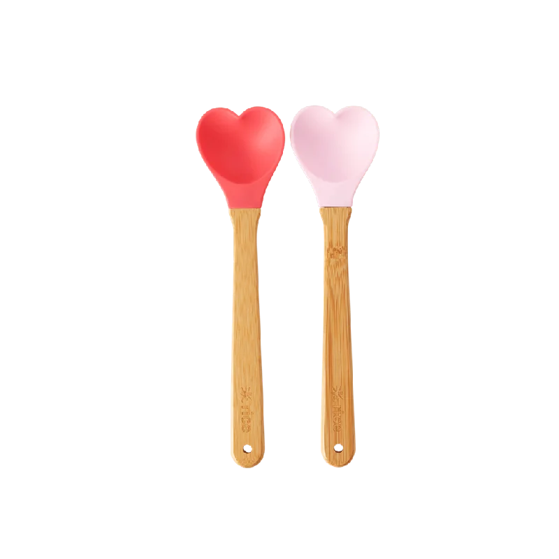 Casual melamine trays for outdoors-Kitchen Silicone Spoon in mini Heart shape with bamboo Handle - Set of Two