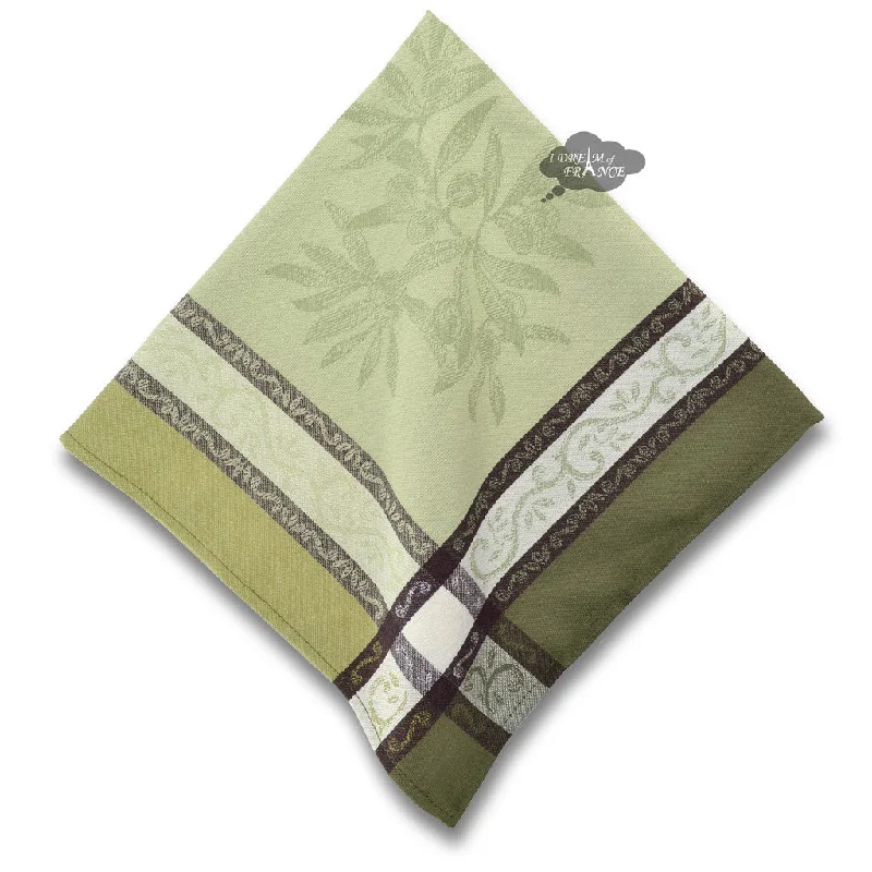 Etched glass dishes for weddings-Olive Green French Cotton Jacquard Napkin by L'Ensoleillade