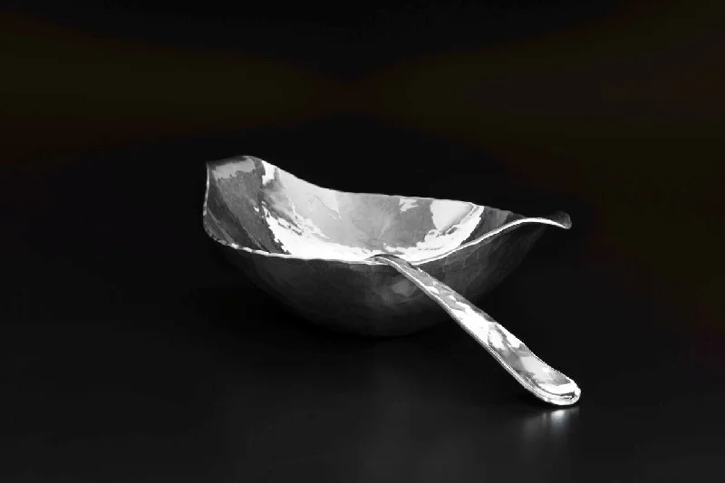 Luxury crystal bowls for special occasions-Silver Condiment Bowl & Spoon