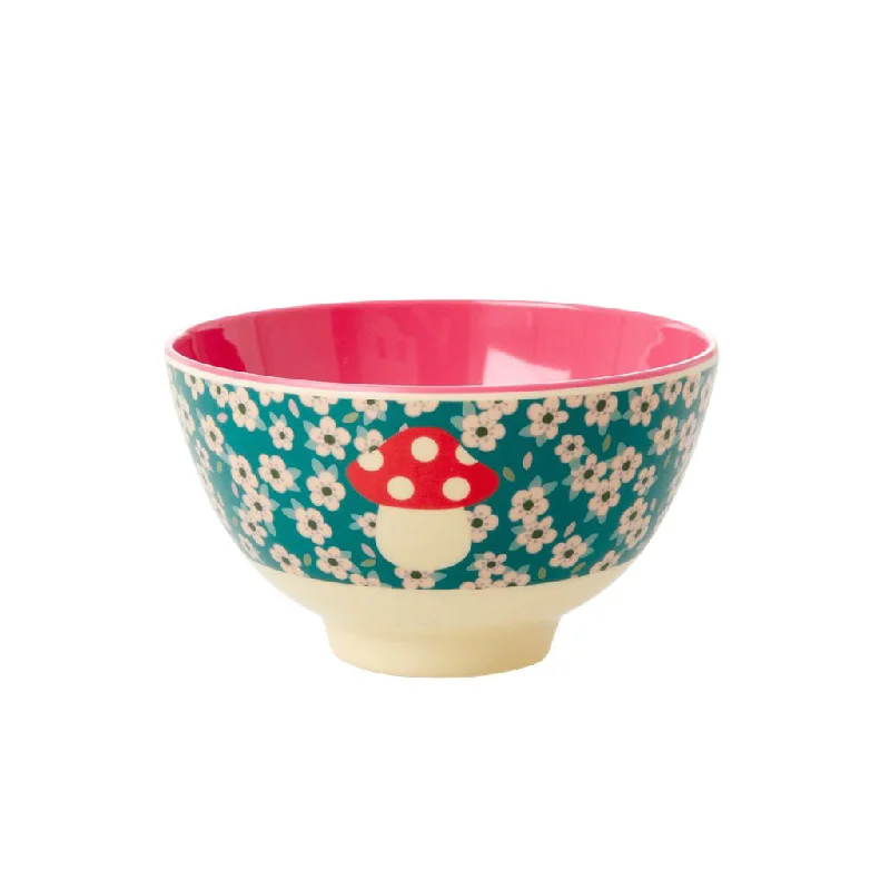 Trendy metallic dinner bowls-Rice DK Melamine Bowl with Mushroom Print - Two Tone - Small