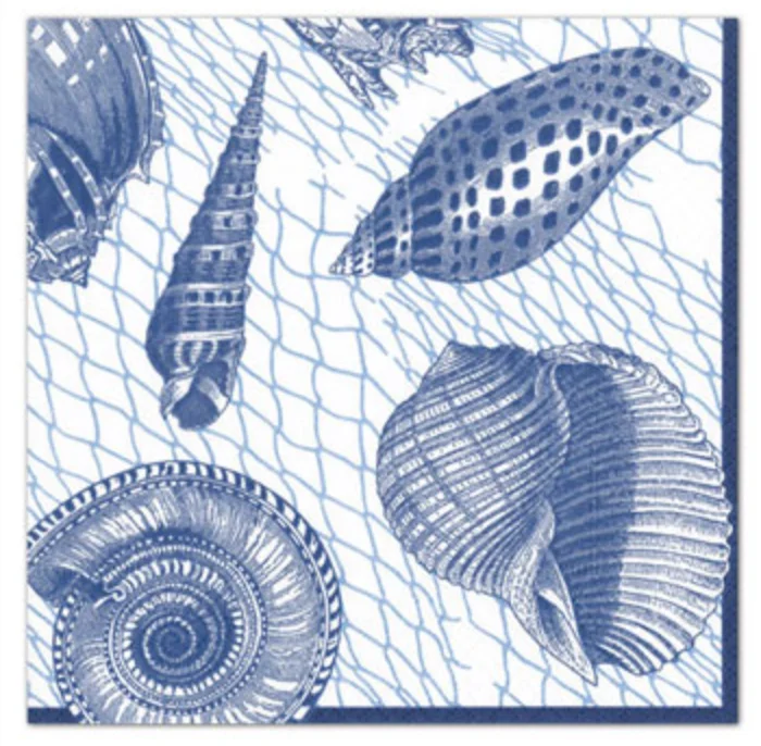 Chic matte trays for modern kitchens-Caspari Luncheon Napkins: Netting and Shells - Blue