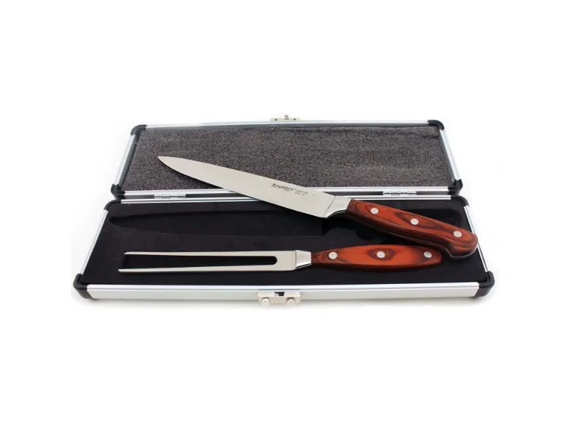 Stylish gold-trimmed plates-BergHOFF Pakka Wood 3Pc Stainless Steel Carving Set with Case