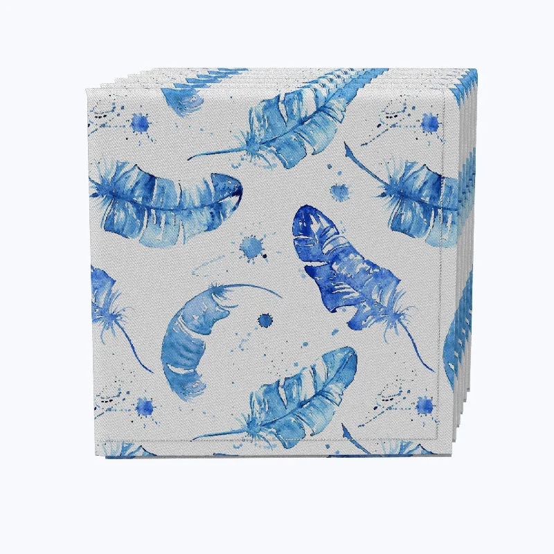 Affordable plastic plates for parties-Blue Watercolor Feathers Napkins