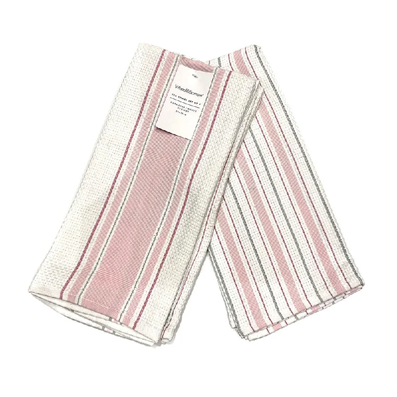 Soft plastic dishes for outdoor use-Tea Towel Set/4 Dark Pink & White Stripe