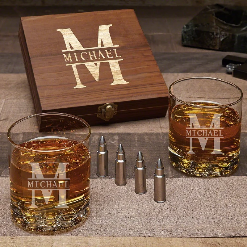 Waterproof tumblers for beach trips-Personalized Bullet Whiskey Stones with Buckman Glasses