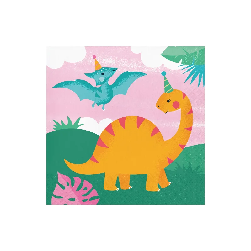 High-quality glass plates for meals-Girl Dinosaur Party Lunch Napkins 16ct