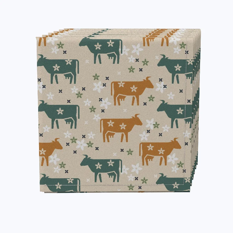 Vintage-inspired glass trays-Cattle with Flowers Napkins