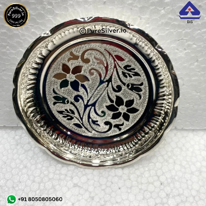 Personalized serving bowls for families-925 Sterling Silver Arivana Thali Plate for Puja - 100 grams