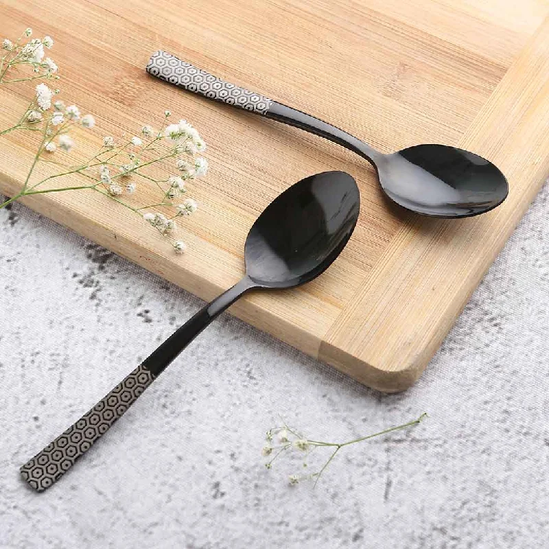 Chic matte trays for modern kitchens-Roma Dinner Spoon - Black - Set of 6pcs