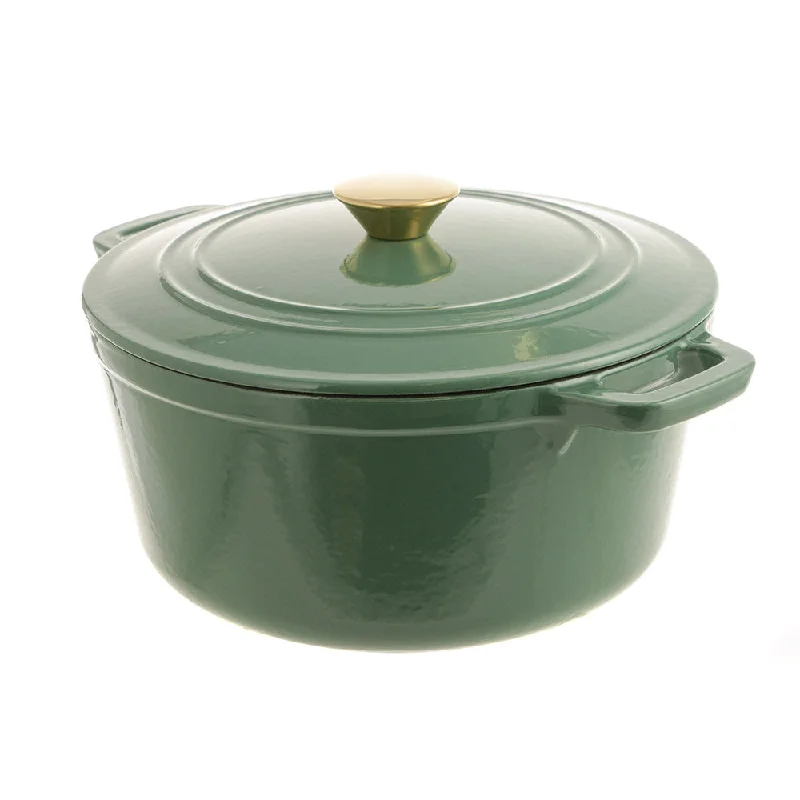 Elegant crystal glassware for events-CASSEROLE POT Round Cast Iron Green 25.5cm 4.6L