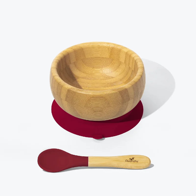 Multi-purpose stainless steel bowls-Avanchy Bamboo Suction Baby Bowl + Spoon - Magenta