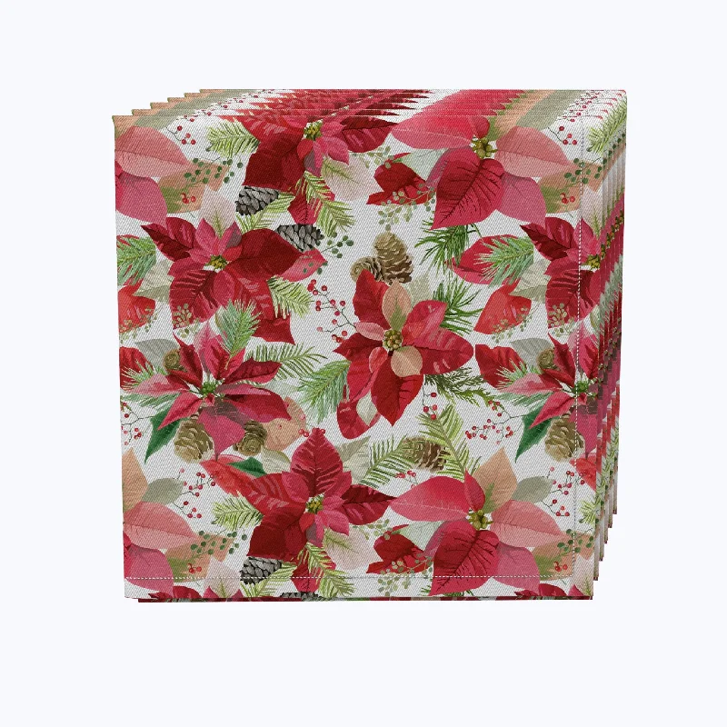 Durable bamboo trays for serving-Poinsettia & Pinecones Napkins