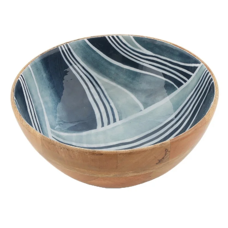 Vintage porcelain dishes for collectors-Thirstystone Wood & Enamel Salad Bowl Blue - 12.6 x 12.4 x 6.7