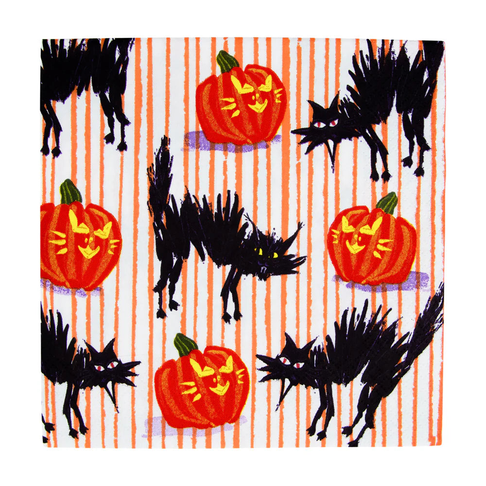 Elegant porcelain bowls with rims-Caspari Luncheon Napkins: Halloween Cats