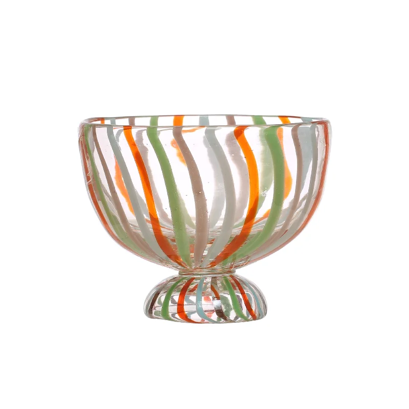 Affordable stainless steel cutlery sets-Hand-Painted Glass Footed Bowl with Stripes - 6.8"L x 6.8"W x 6.0"H - 6.8"L x 6.8"W x 6.0"H