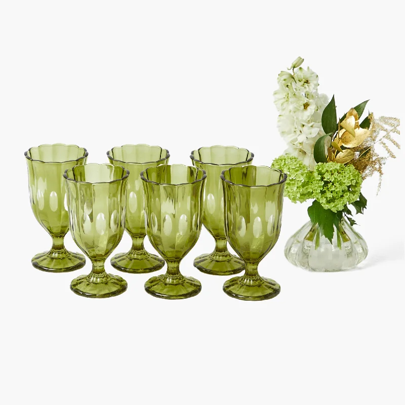 Olive Scalloped Wine Glasses (Set of 6)