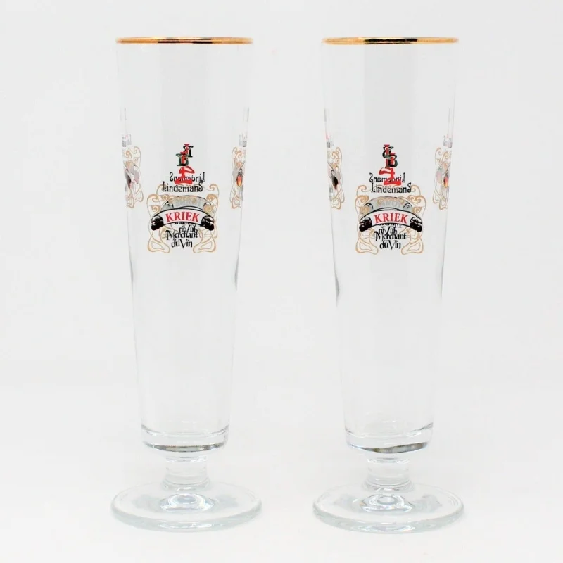 Vintage-inspired glass cups-Beer / Flute, Lindemans Authentic Lambic Brewery, Set of 2