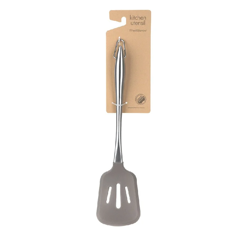 Durable bamboo trays for serving-Silicone Grey Slotted Turner with Stainless Steel Handle 31x6.5cm