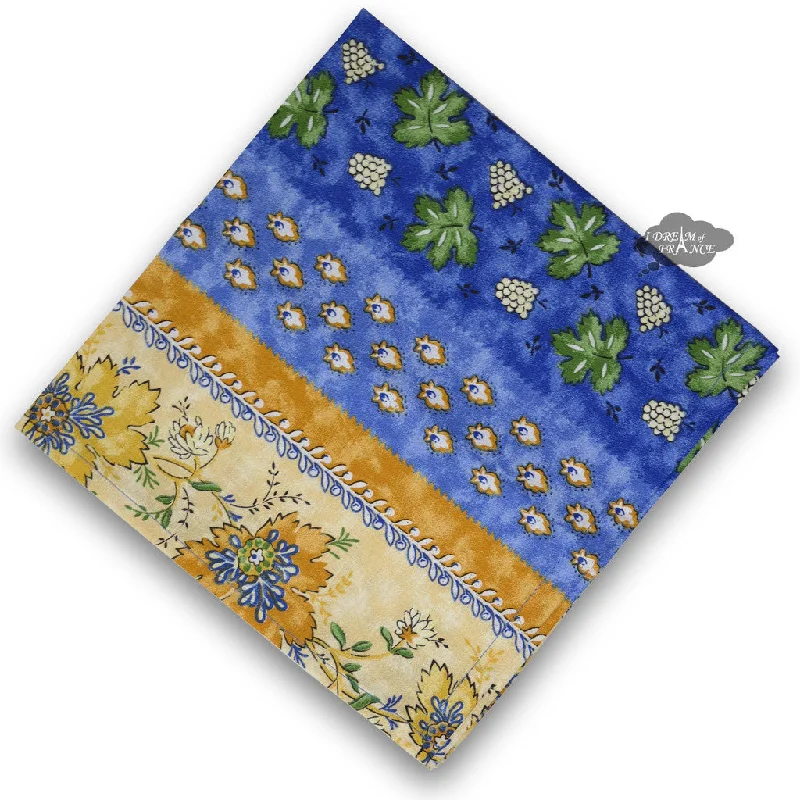 Designer ceramic dishes for meals-Monaco Blue & Yellow Full Pattern Provence Cotton Napkin by Le Cluny