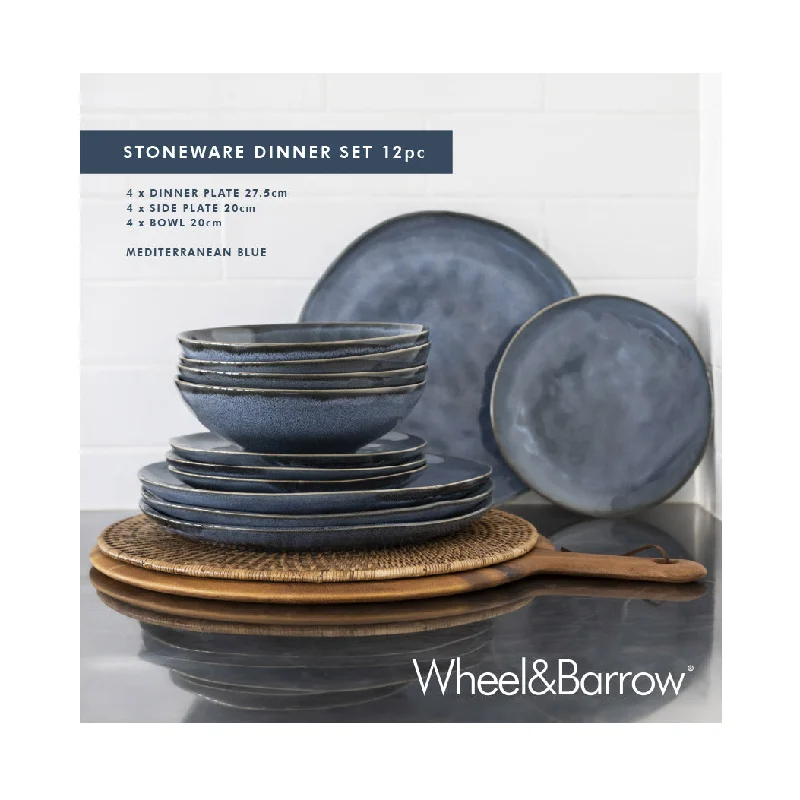 Small stainless steel plates-Stoneware Dinner Set Mediterranean Blue 12 Piece