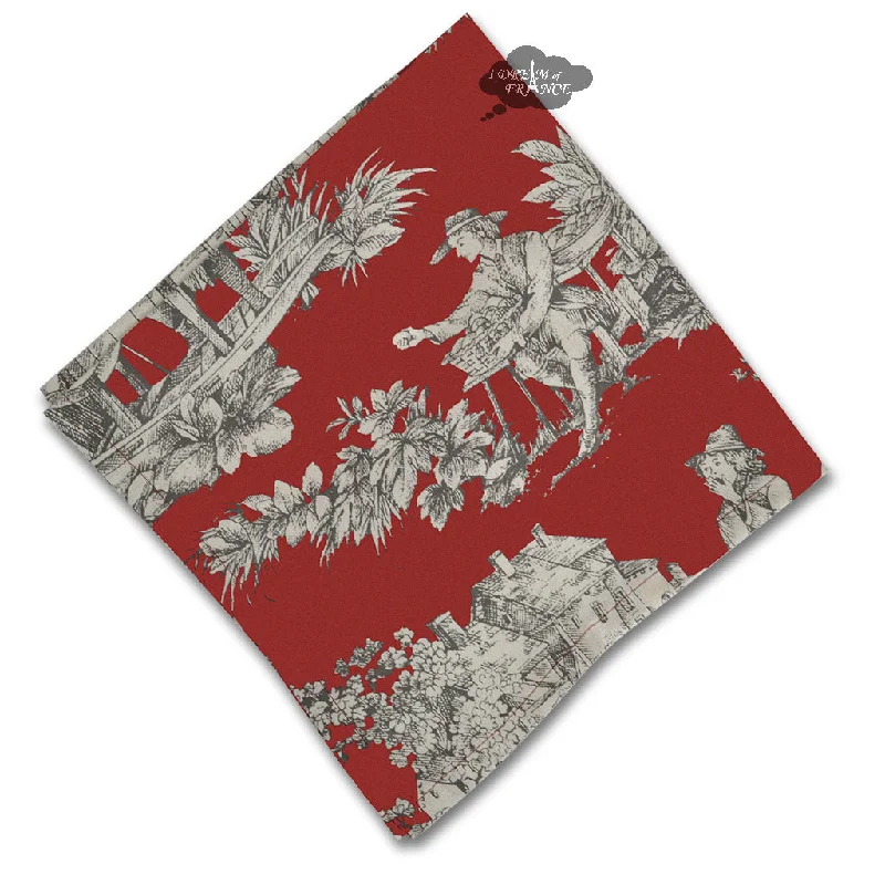 Structured ceramic trays for gifting-Villandry Red French Toile Cotton Napkin by Le Cluny